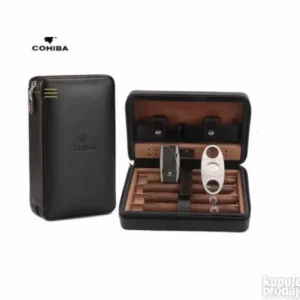 humidor COHIBA set brener upaljač i sekač nož za tompus crni