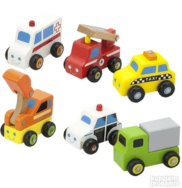 Set šest drvenih automobila